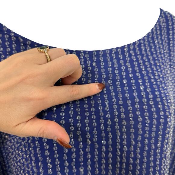 Free People Deep Sea Blue Purple Chrysallis Beaded Sequin Kaftan Mini Dress XS - Picture 13 of 16